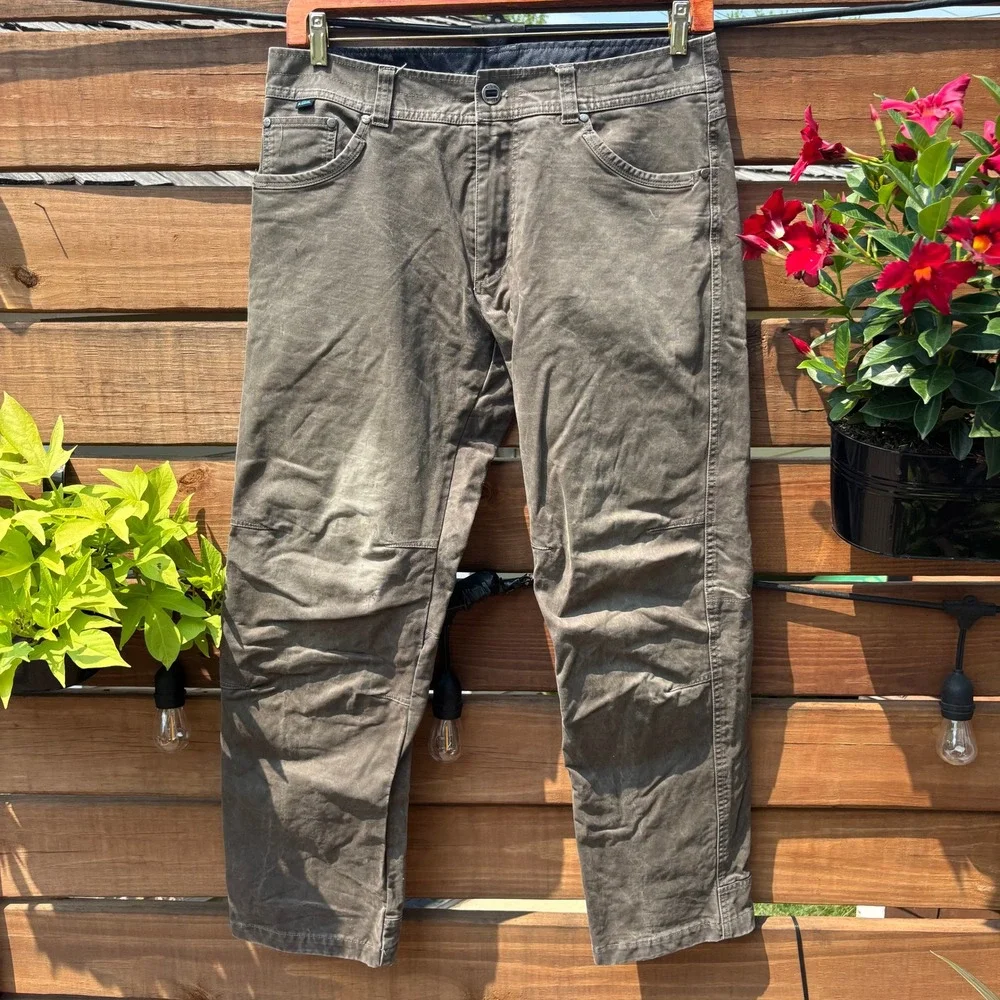 Kuhl Law Lined Pants Mens 35x32 Brown Good Flannel Lined Canvas Workwear